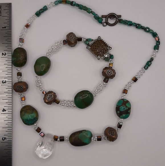 Artisan Copper and Turquoise Nexklace and Bracelet - Picture 4 of 5